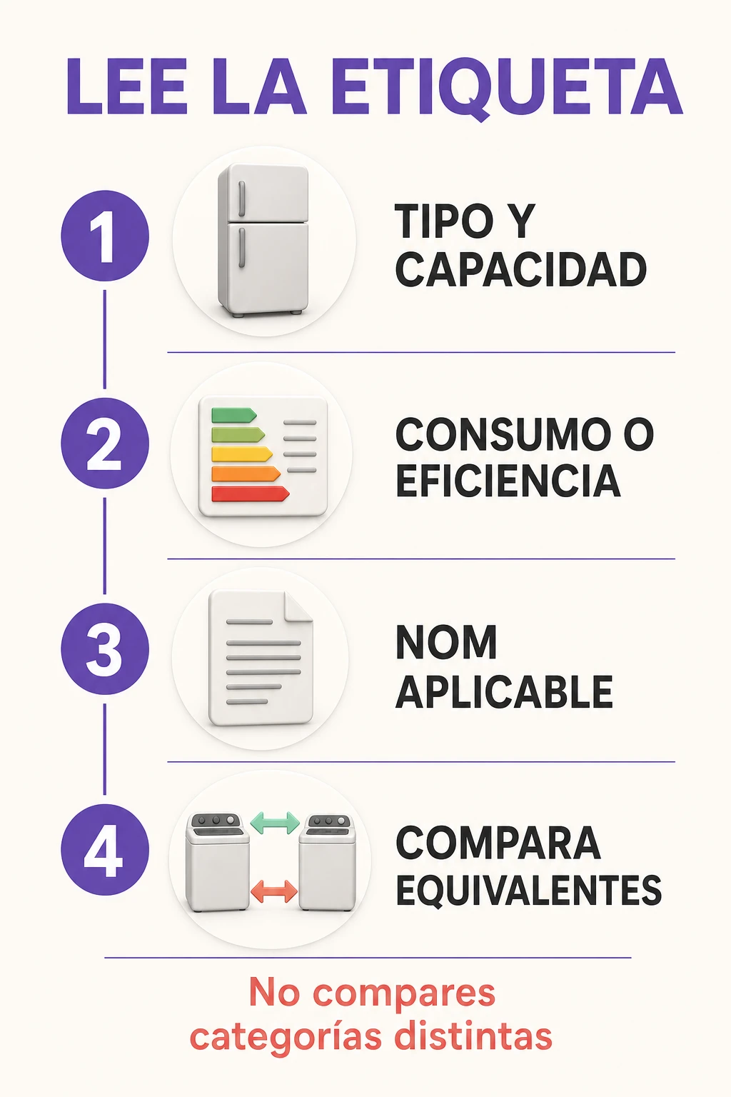 Ruta para leer una etiqueta de eficiencia energética y comparar equipos equivalentes.